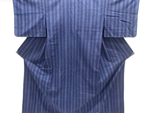 JAPANESE KIMONO / NATURAL INDIGO STRIPED TSUMUGI HITōE KIMONO